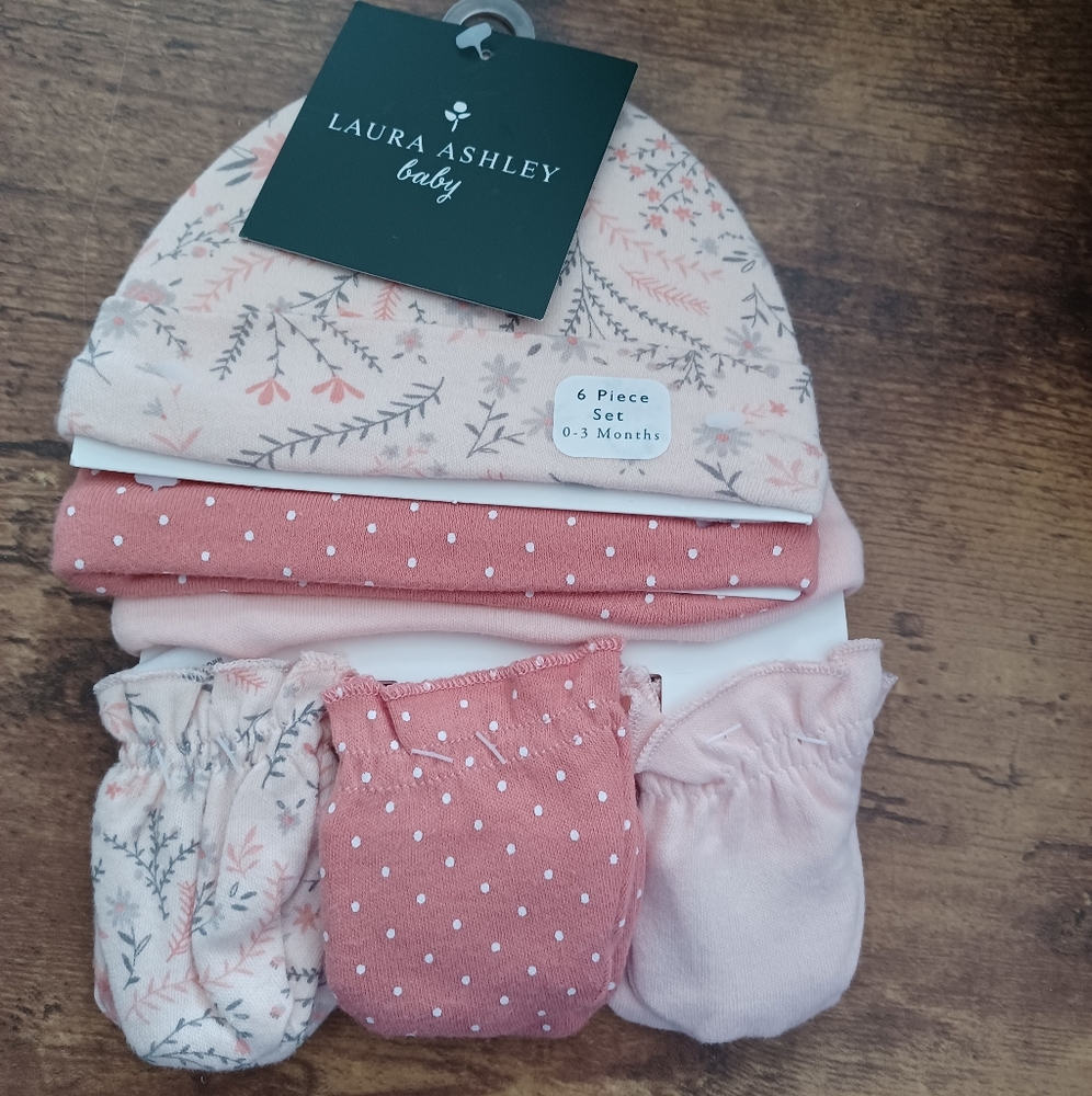 Laura Ashley baby hat/ mitten 6pk set 0-3months NWT